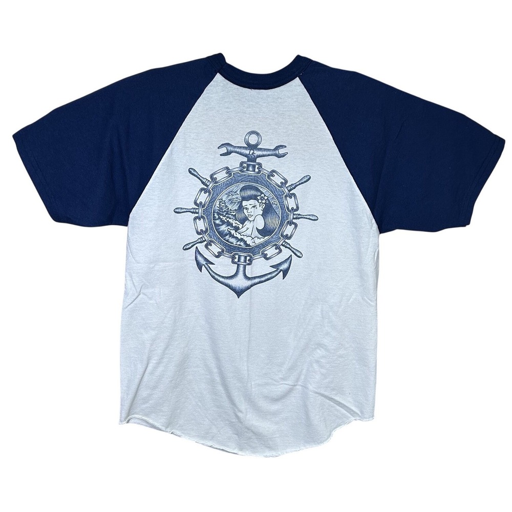 Dark Seas Shirt Mens Medium White Blue 3/4‎ Sleeve Mexico Sea Lady Woman